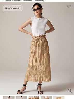 NWT J CREW SZ XXS Camel Gold Crinkled Gathered Waist Flynn Midi Skirt